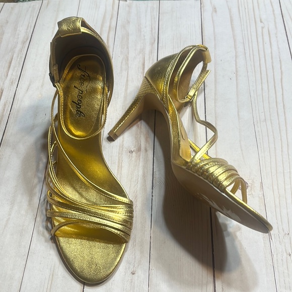 Free People Gold Strap 3-1/2” Heels - Picture 1 of 10